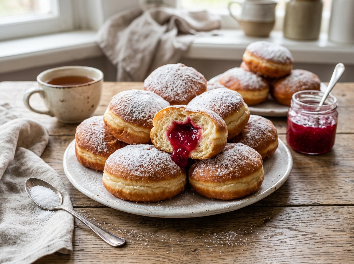 Paczki Polish donuts filled with rose jam
